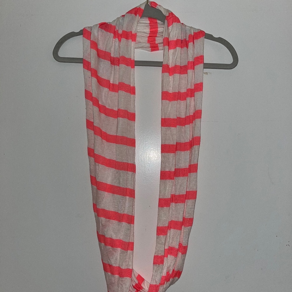 Pink and White Striped Infinity Scarf